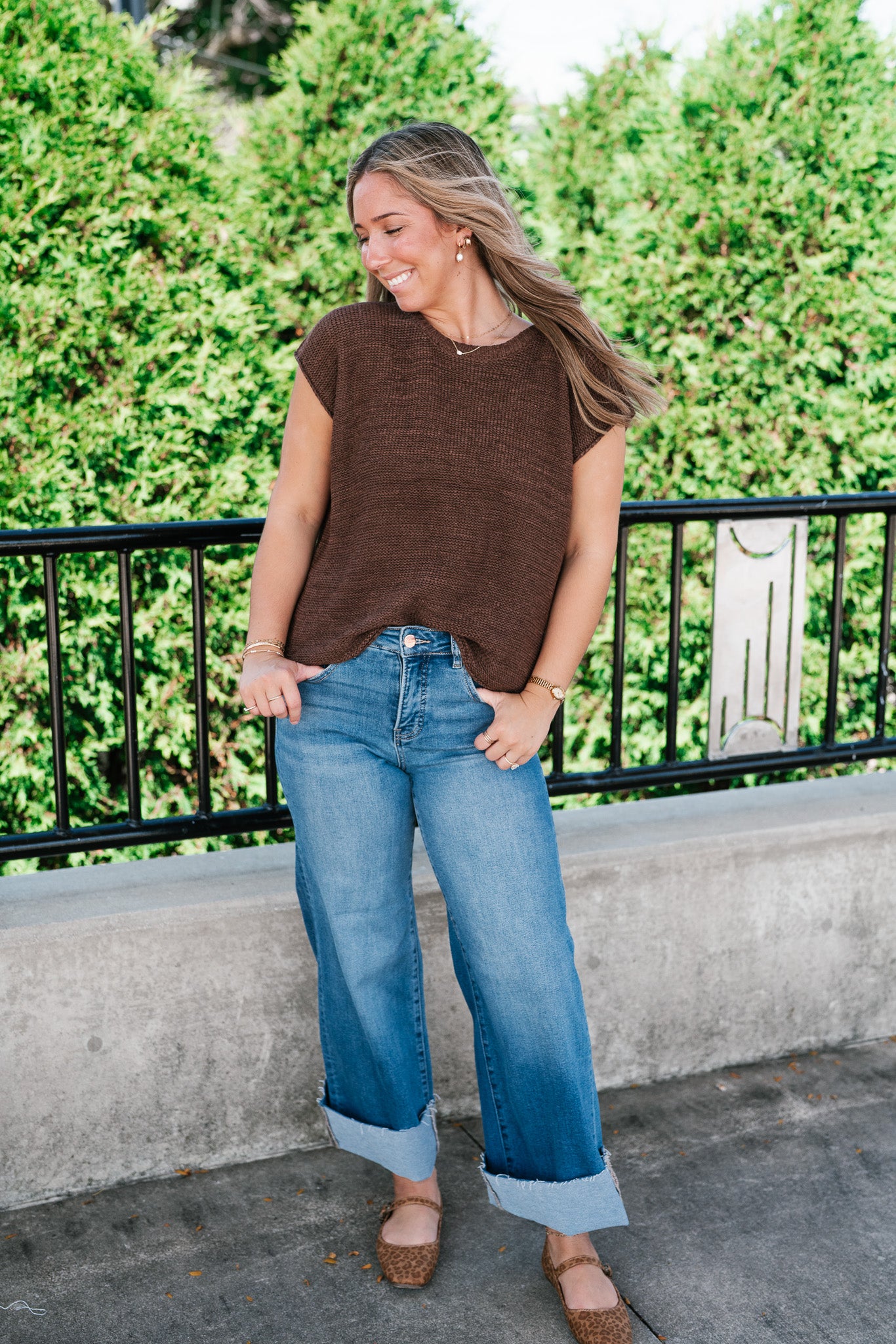 Everyday Ease Crew Neck Sweater Tank - Brown