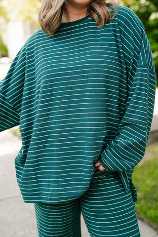 After Hours Oversized Long Sleeve Striped Top - Green