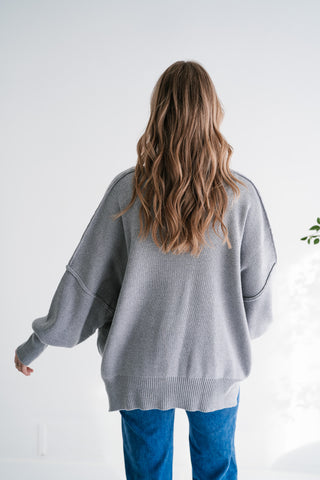 Misty Ridge Ribbed Mock Neck Oversized Sweater - Grey