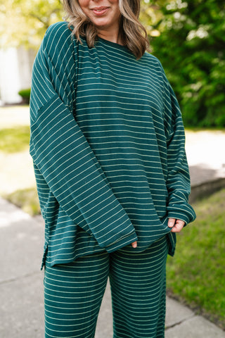 After Hours Oversized Long Sleeve Striped Top - Green