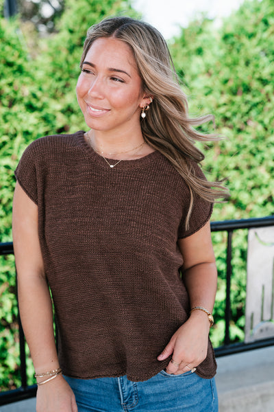 Everyday Ease Crew Neck Sweater Tank - Brown