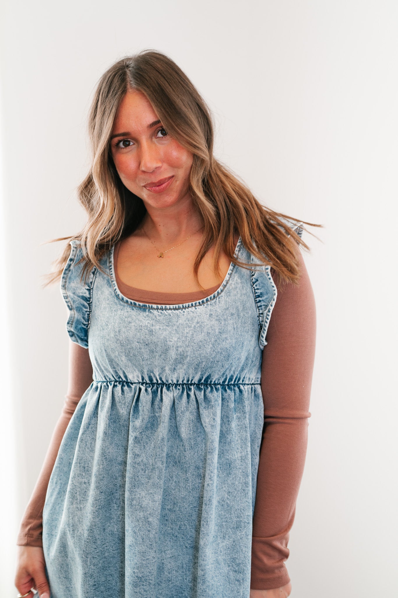 Dainty Ruffle Tie-Back Mini Denim Dress