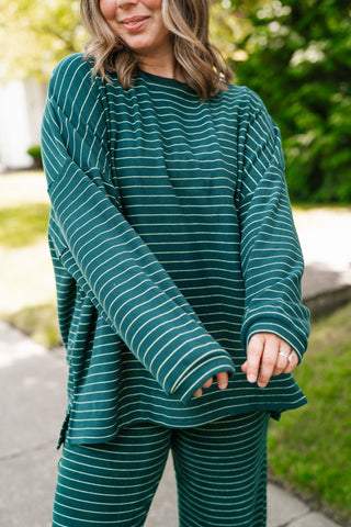 After Hours Oversized Long Sleeve Striped Top - Green