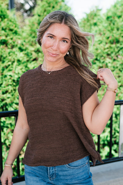 Everyday Ease Crew Neck Sweater Tank - Brown