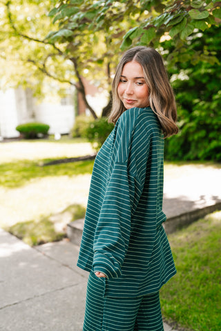 After Hours Oversized Long Sleeve Striped Top - Green