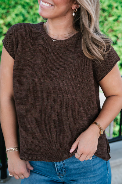 Everyday Ease Crew Neck Sweater Tank - Brown