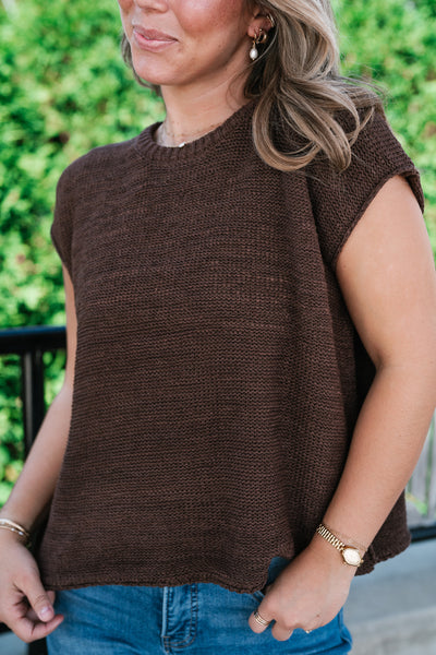 Everyday Ease Crew Neck Sweater Tank - Brown