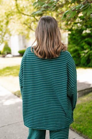 After Hours Oversized Long Sleeve Striped Top - Green
