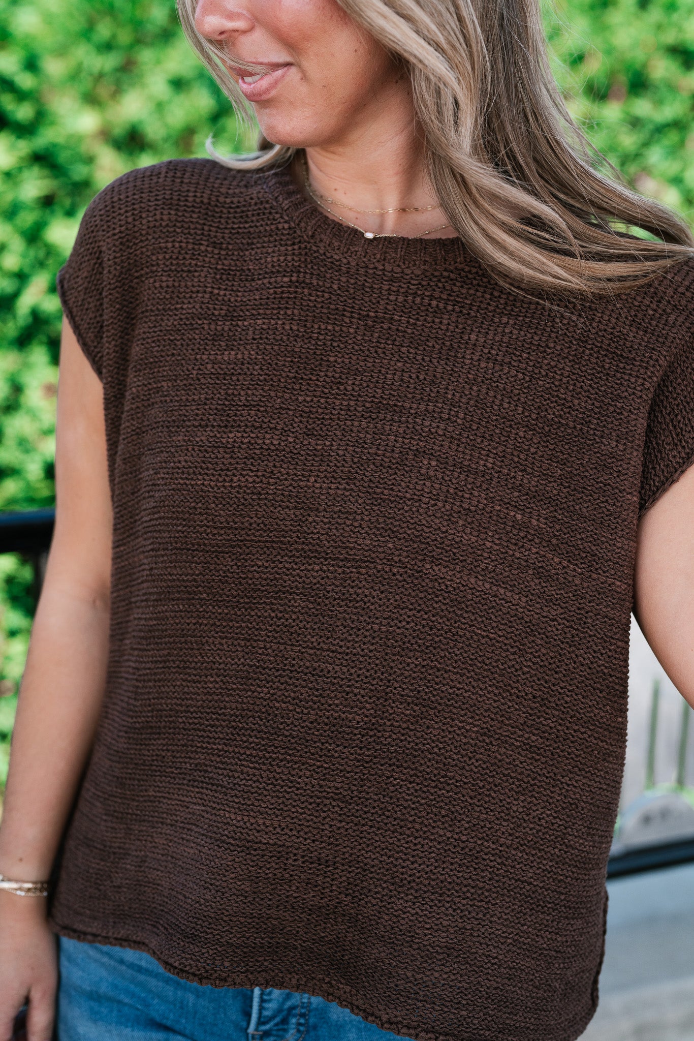 Everyday Ease Crew Neck Sweater Tank - Brown