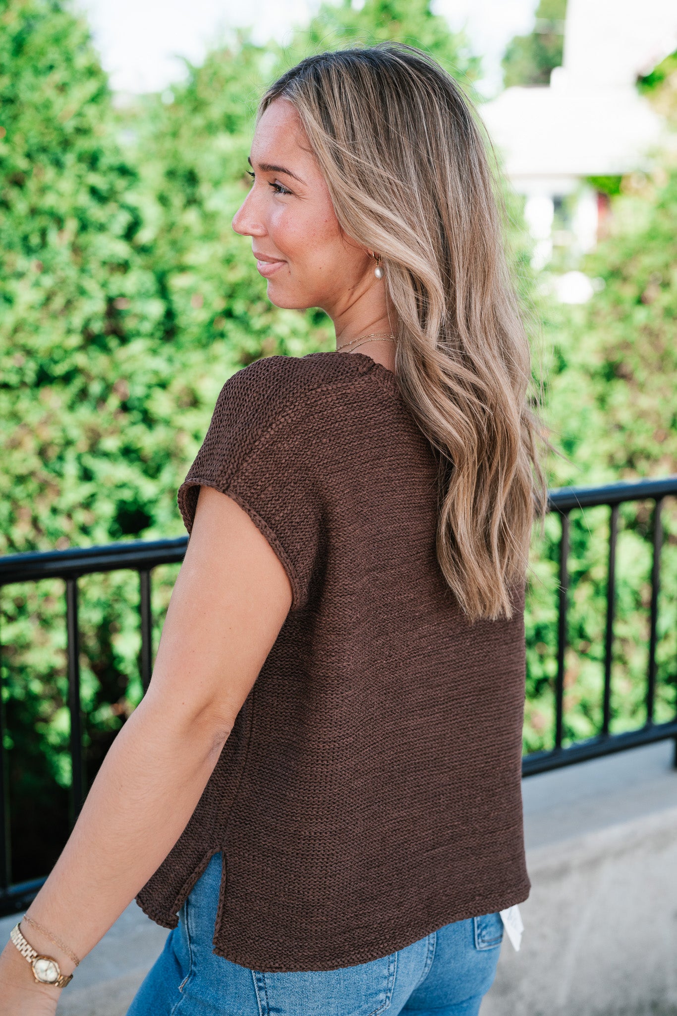 Everyday Ease Crew Neck Sweater Tank - Brown