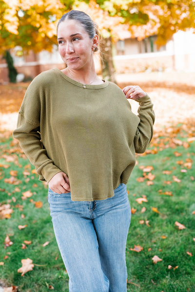 Talk It Over Waffle Knit Long Sleeve Top