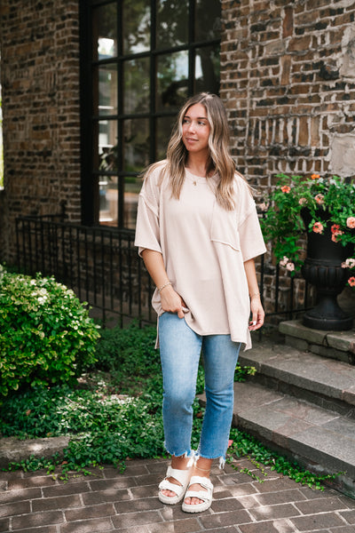 Forever Timeless Relaxed Ribbed Top- Taupe