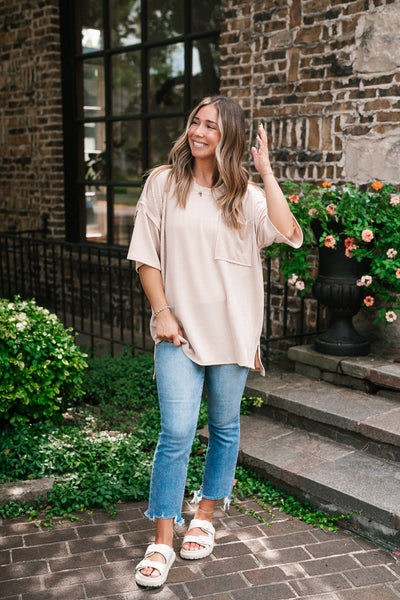 Forever Timeless Relaxed Ribbed Top- Taupe