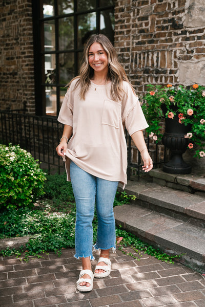 Forever Timeless Relaxed Ribbed Top- Taupe