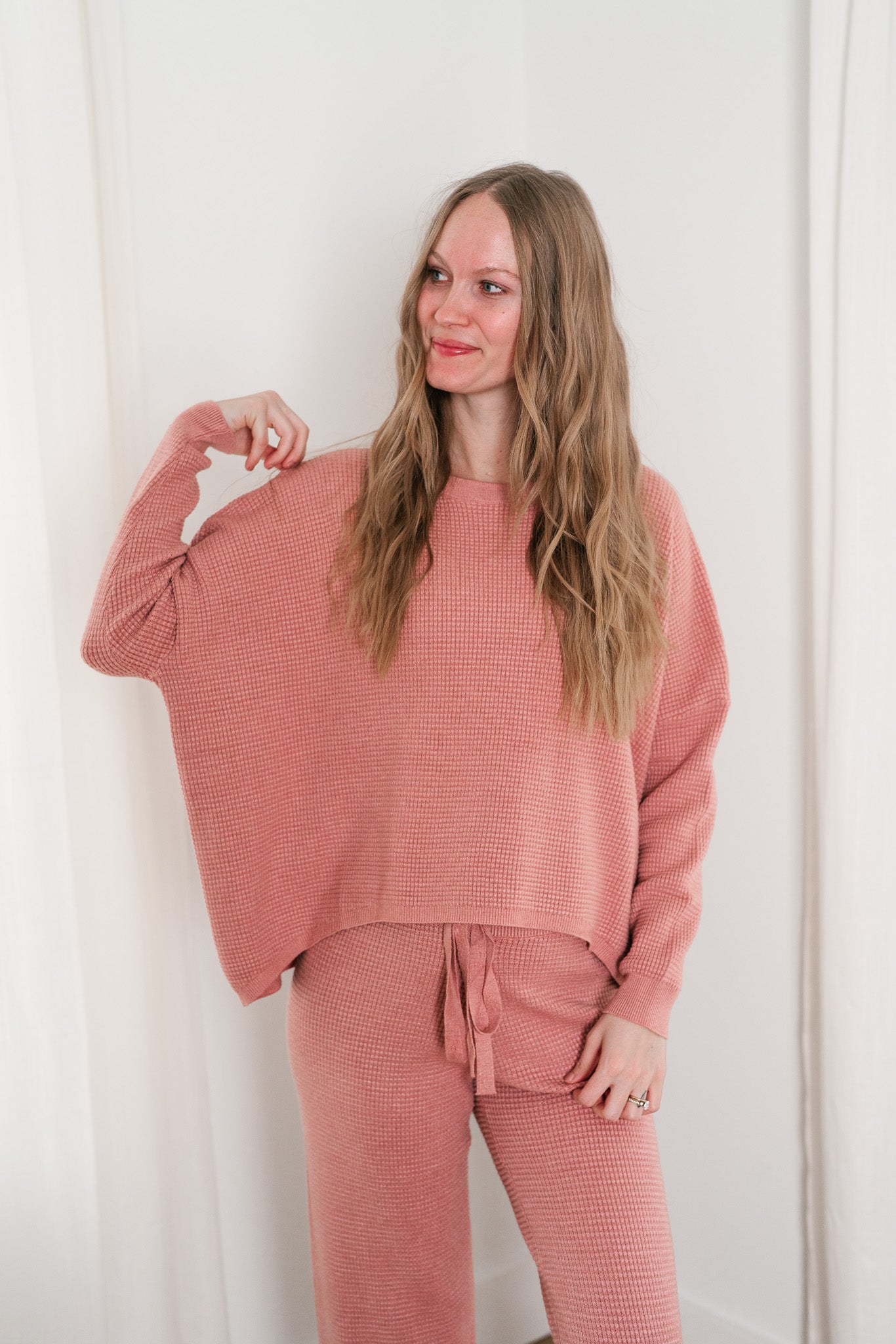 Comfy Girl Era Waffle Knit Sweater - Cranberry