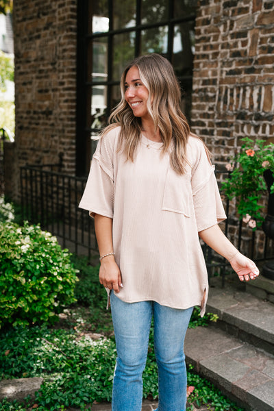 Forever Timeless Relaxed Ribbed Top- Taupe