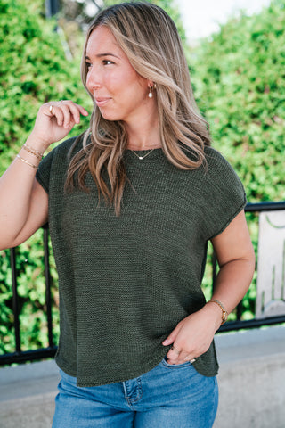 Everyday Ease Crew Neck Sweater Tank - Dark Green