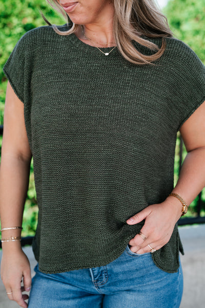 Everyday Ease Crew Neck Sweater Tank - Dark Green