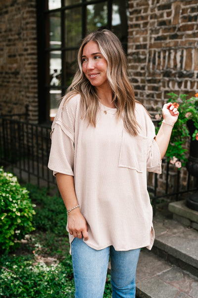 Forever Timeless Relaxed Ribbed Top- Taupe