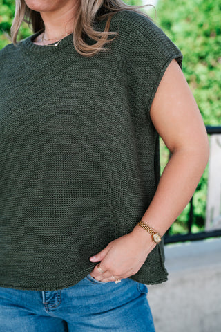 Everyday Ease Crew Neck Sweater Tank - Dark Green