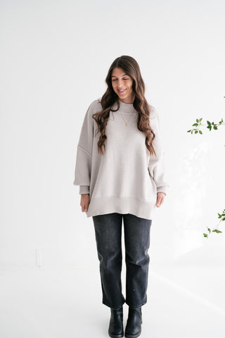 Misty Ridge Ribbed Mock Neck Oversized Sweater - White Sand