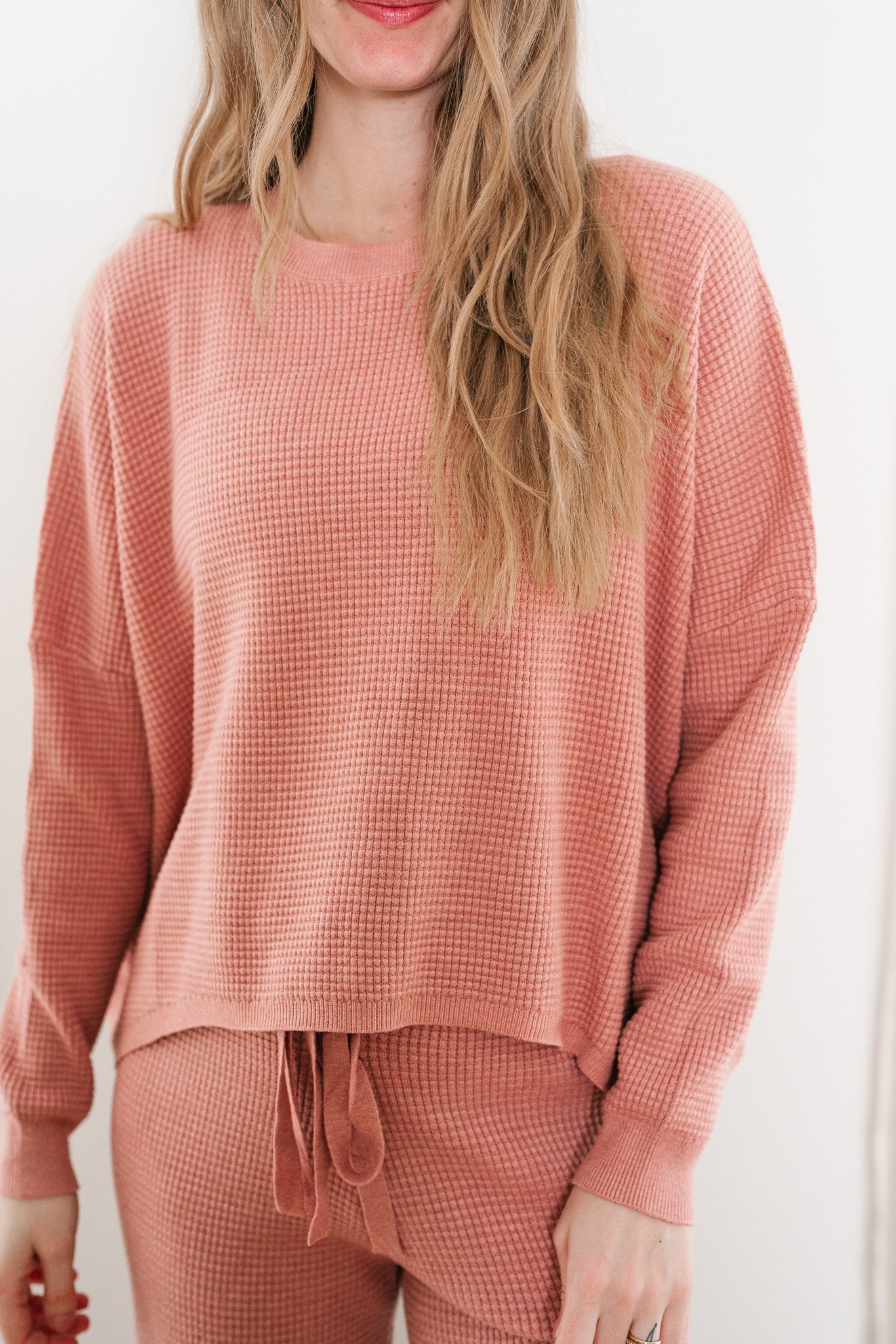 Comfy Girl Era Waffle Knit Sweater - Cranberry