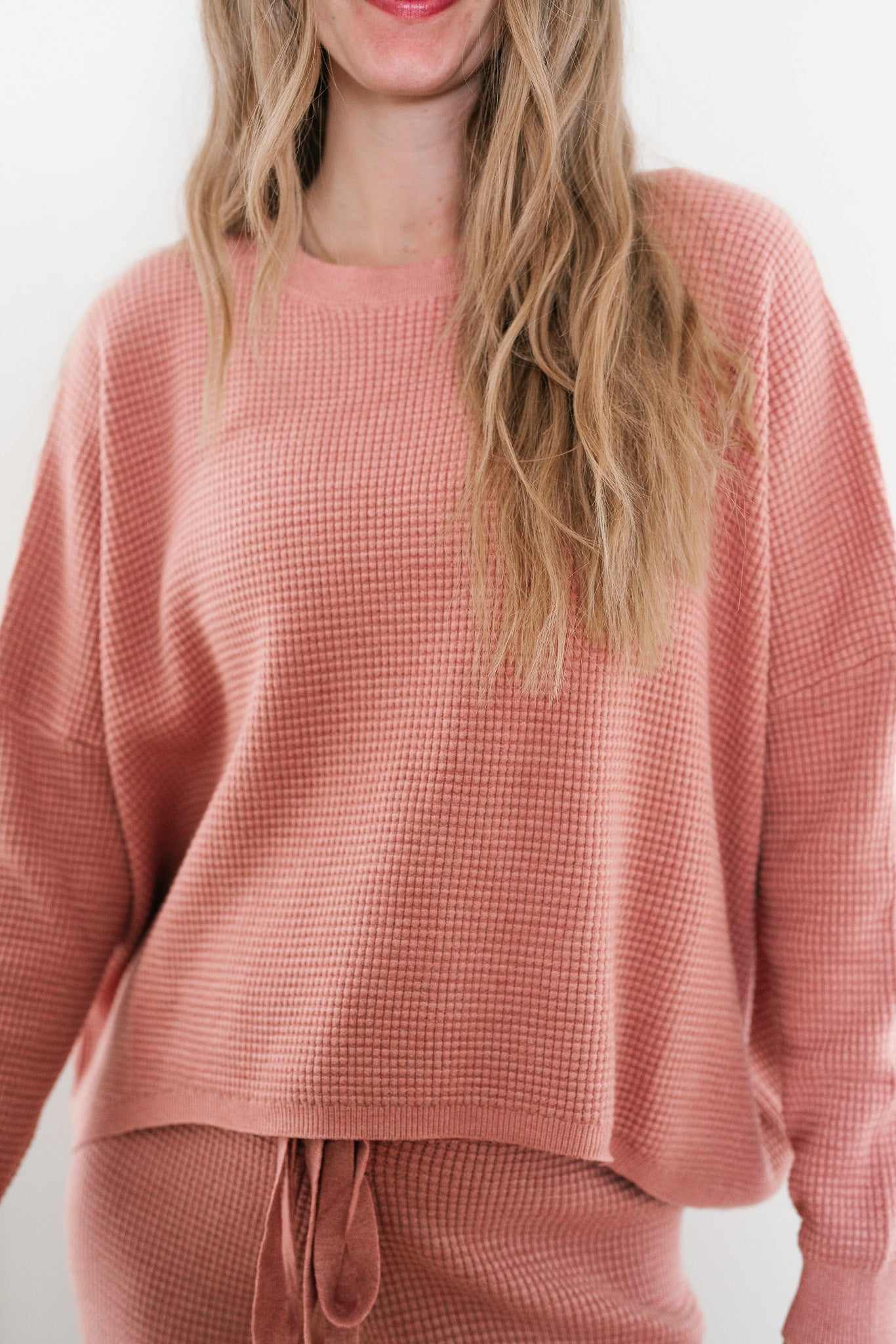 Comfy Girl Era Waffle Knit Sweater - Cranberry