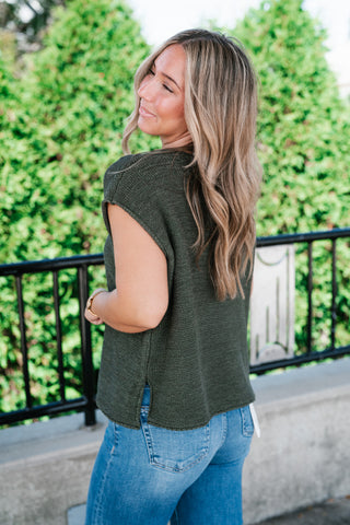 Everyday Ease Crew Neck Sweater Tank - Dark Green