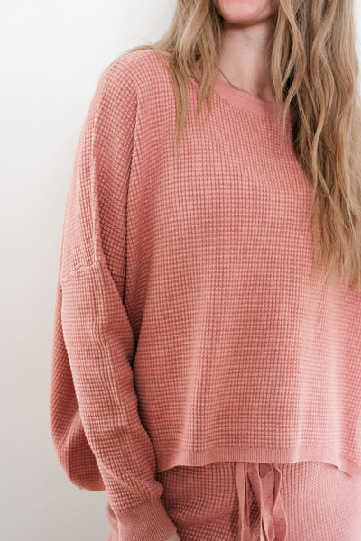 Comfy Girl Era Waffle Knit Sweater - Cranberry