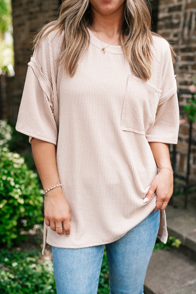 Forever Timeless Relaxed Ribbed Top- Taupe