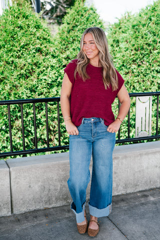 Everyday Ease Crew Neck Sweater Tank - Burgundy