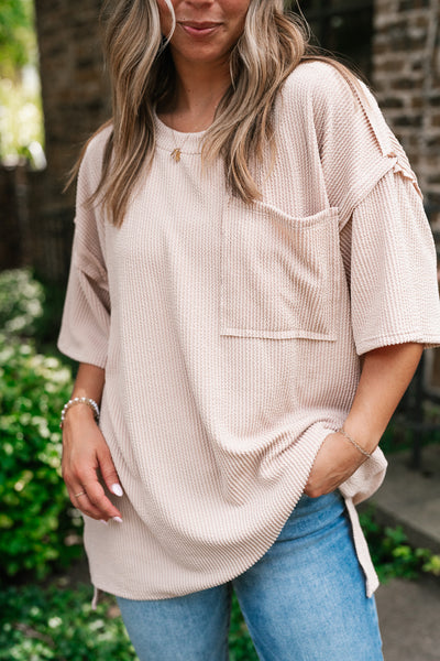 Forever Timeless Relaxed Ribbed Top- Taupe