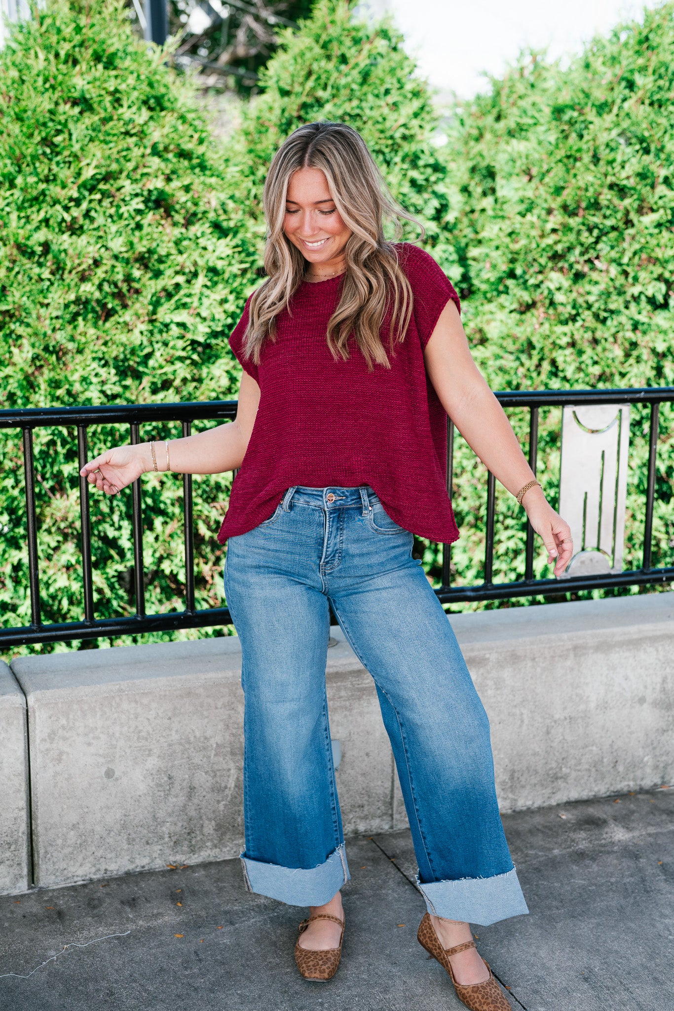 Everyday Ease Crew Neck Sweater Tank - Burgundy