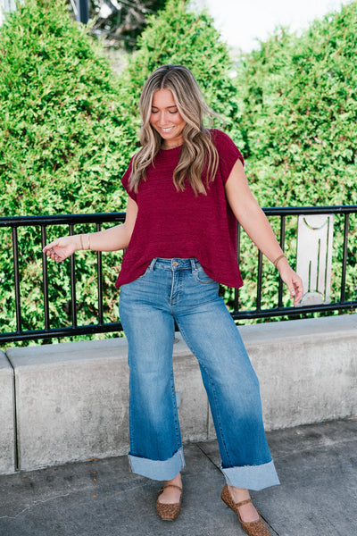 Everyday Ease Crew Neck Sweater Tank - Burgundy