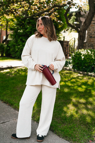 After Hours Oversized Long Sleeve Striped Top - Ivory