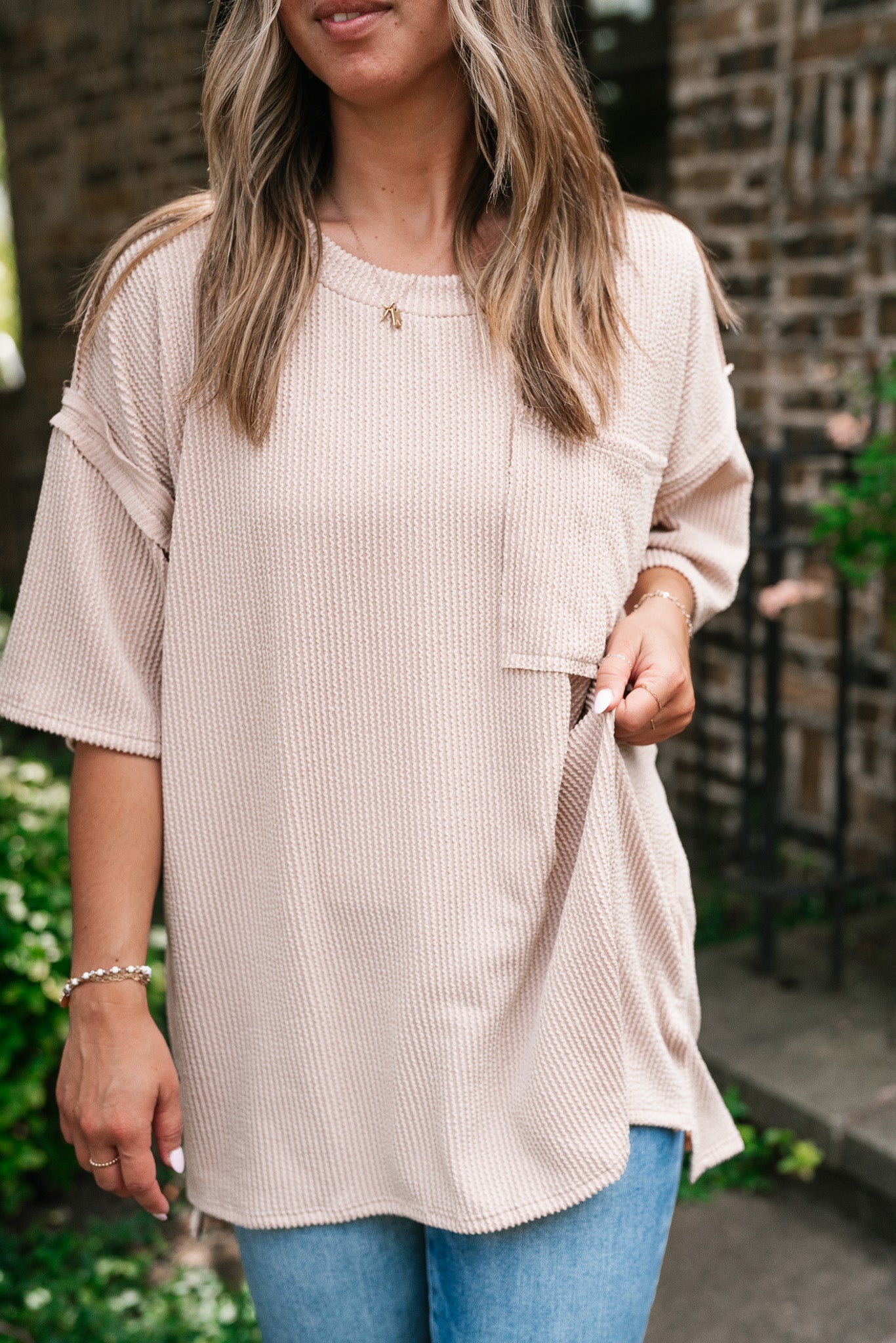 Forever Timeless Relaxed Ribbed Top- Taupe