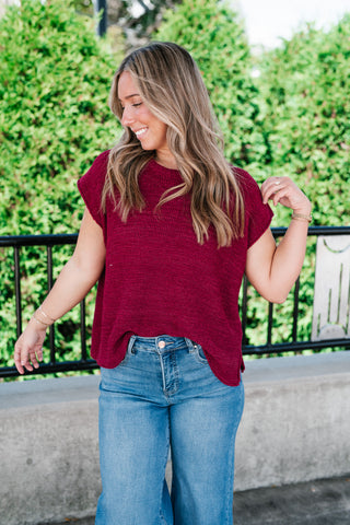 Everyday Ease Crew Neck Sweater Tank - Burgundy