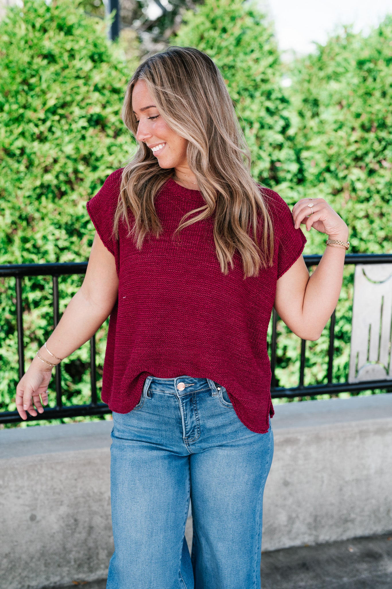Everyday Ease Crew Neck Sweater Tank - Burgundy