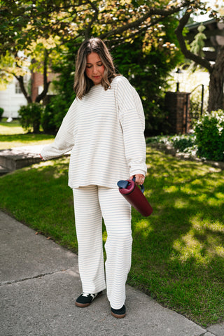 After Hours Oversized Long Sleeve Striped Top - Ivory