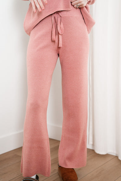 Comfy Girl Era Waffle Knit Pants - Cranberry