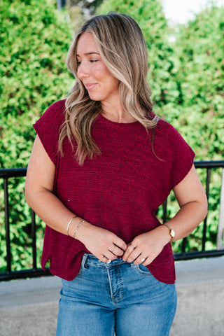 Everyday Ease Crew Neck Sweater Tank - Burgundy