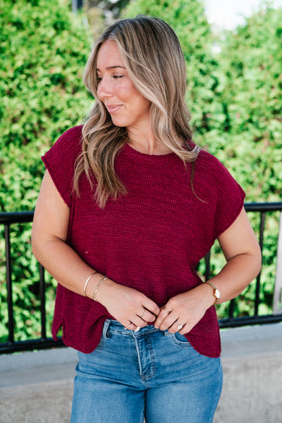 Everyday Ease Crew Neck Sweater Tank - Burgundy
