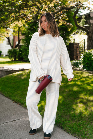 After Hours Oversized Long Sleeve Striped Top - Ivory