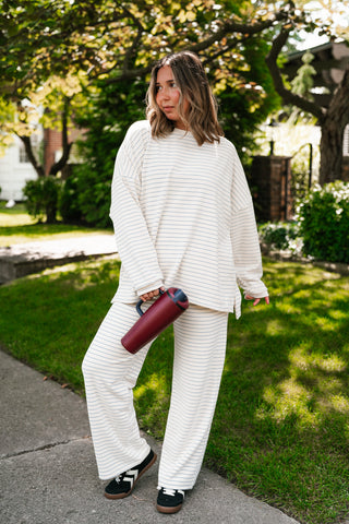 After Hours Oversized Long Sleeve Striped Top - Ivory