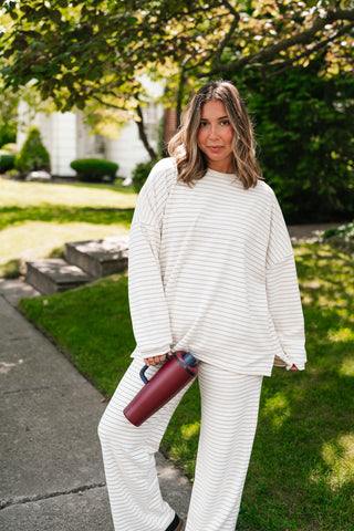 After Hours Oversized Long Sleeve Striped Top - Ivory