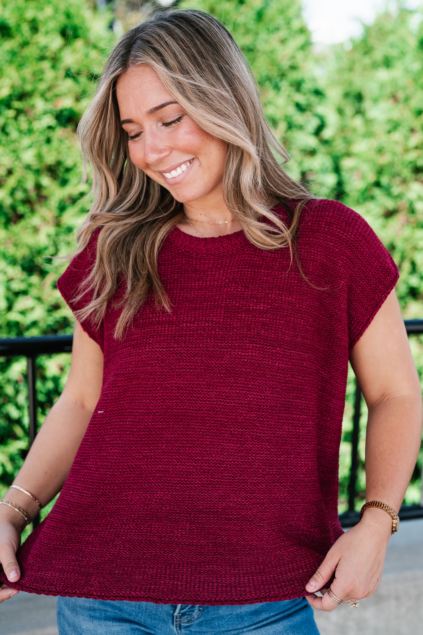 Everyday Ease Crew Neck Sweater Tank - Burgundy