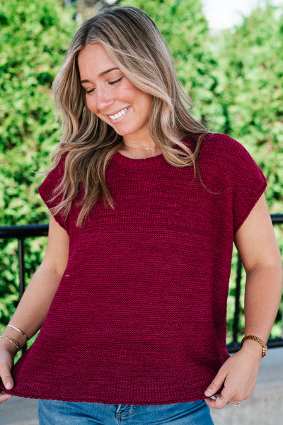 Everyday Ease Crew Neck Sweater Tank - Burgundy