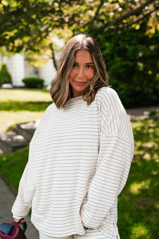 After Hours Oversized Long Sleeve Striped Top - Ivory