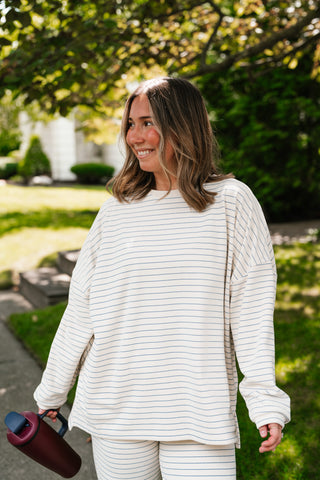 After Hours Oversized Long Sleeve Striped Top - Ivory