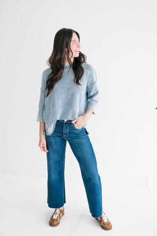 Relaxed Rhythm Knit Top - Dusty Blue